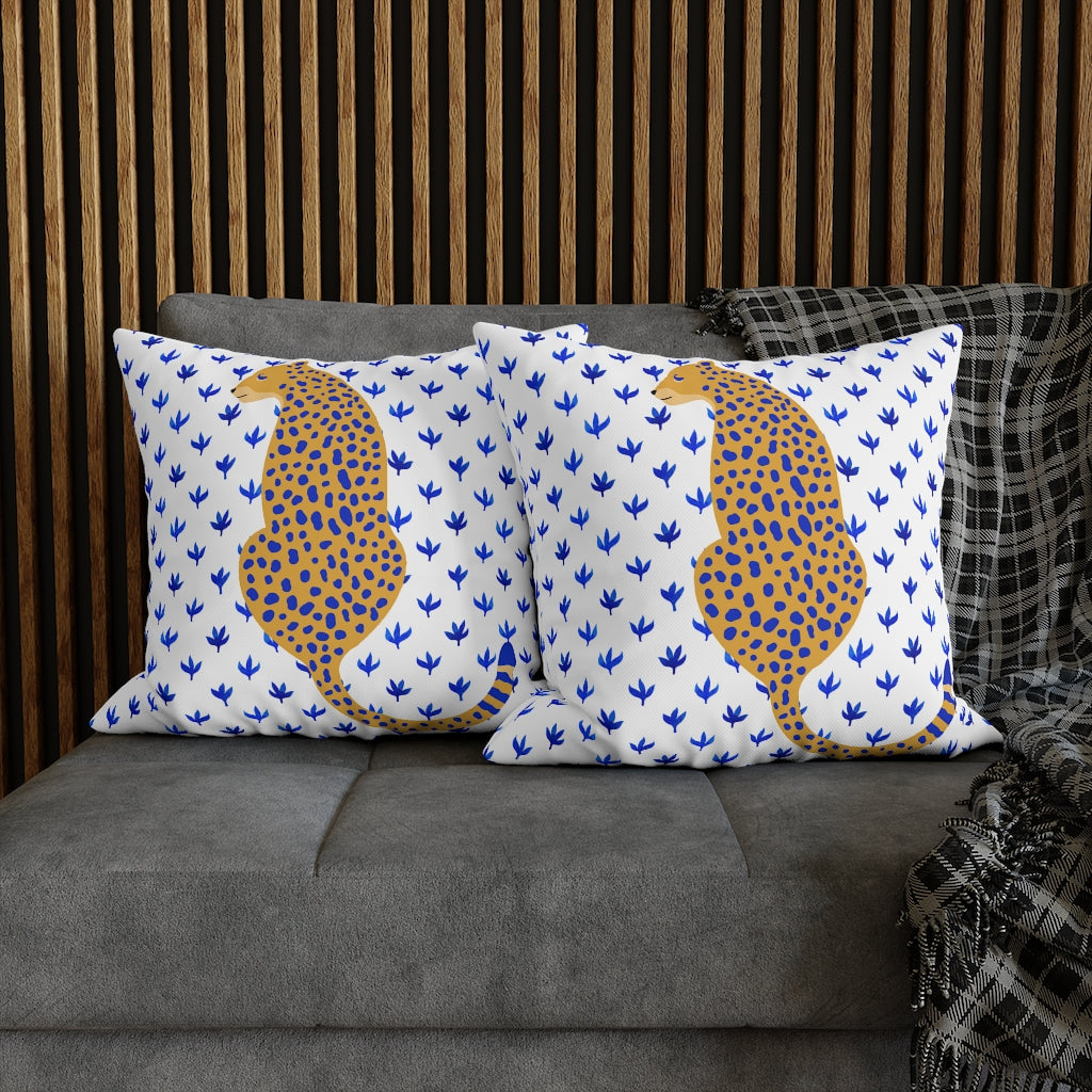 Blue Cheetah Pillow Case - Throw Pillow Cover - Grandmillennial Style