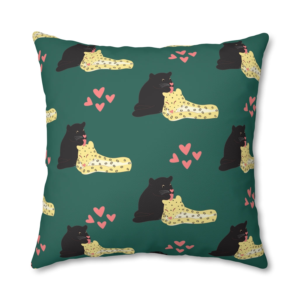 Adorable Panther & Leopard Couple Pillow Case - Throw Pillow Cover - Grandmillennial Style