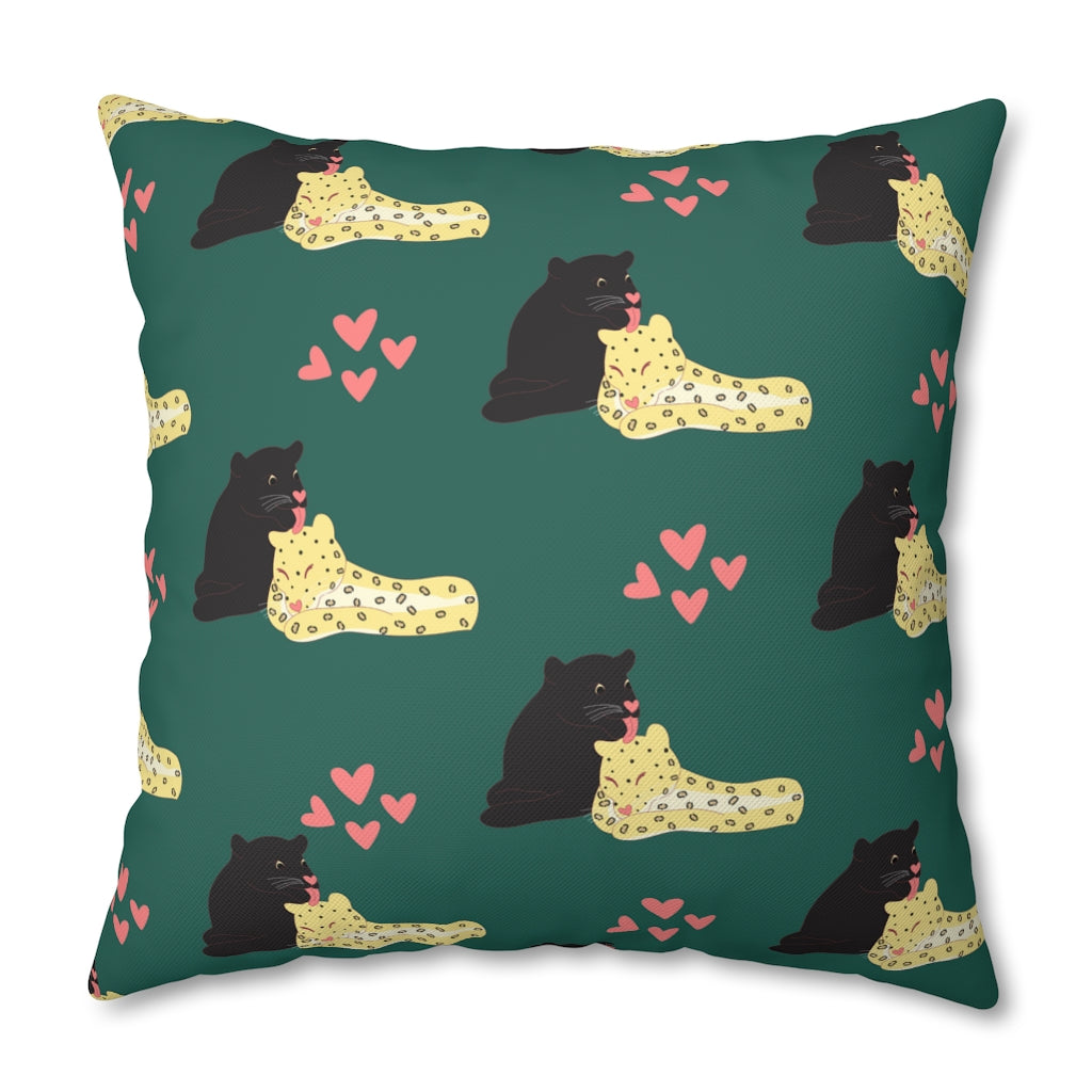 Adorable Panther & Leopard Couple Pillow Case - Throw Pillow Cover - Grandmillennial Style