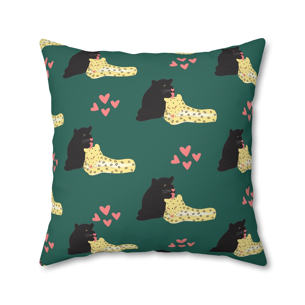 Adorable Panther & Leopard Couple Pillow Case - Throw Pillow Cover - Grandmillennial Style