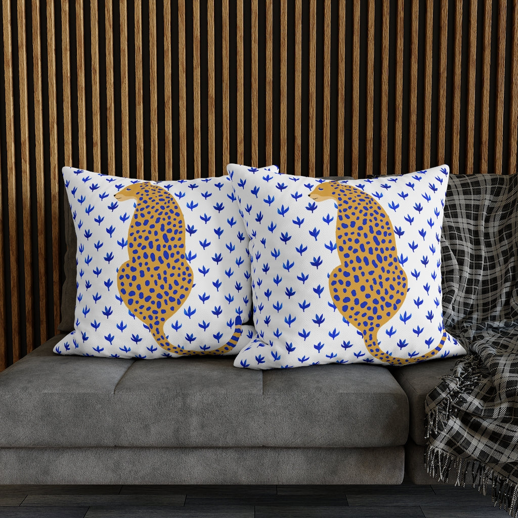 Blue Cheetah Pillow Case - Throw Pillow Cover - Grandmillennial Style