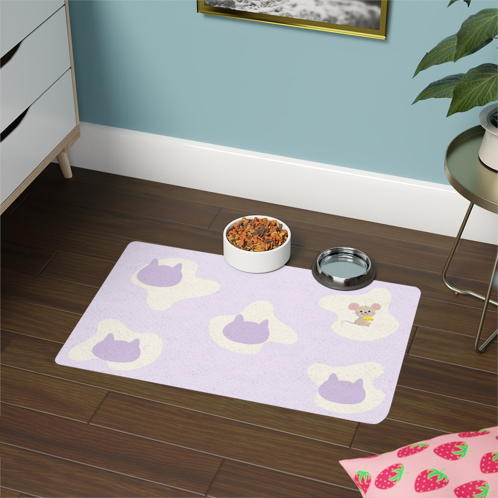 Pastel Cat & Mouse Pet Food Mat