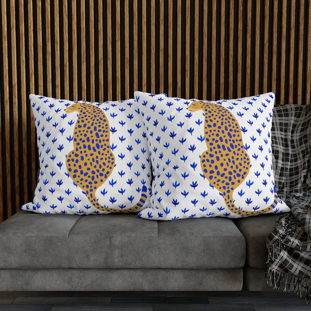 Blue Cheetah Pillow Case - Throw Pillow Cover - Grandmillennial Style