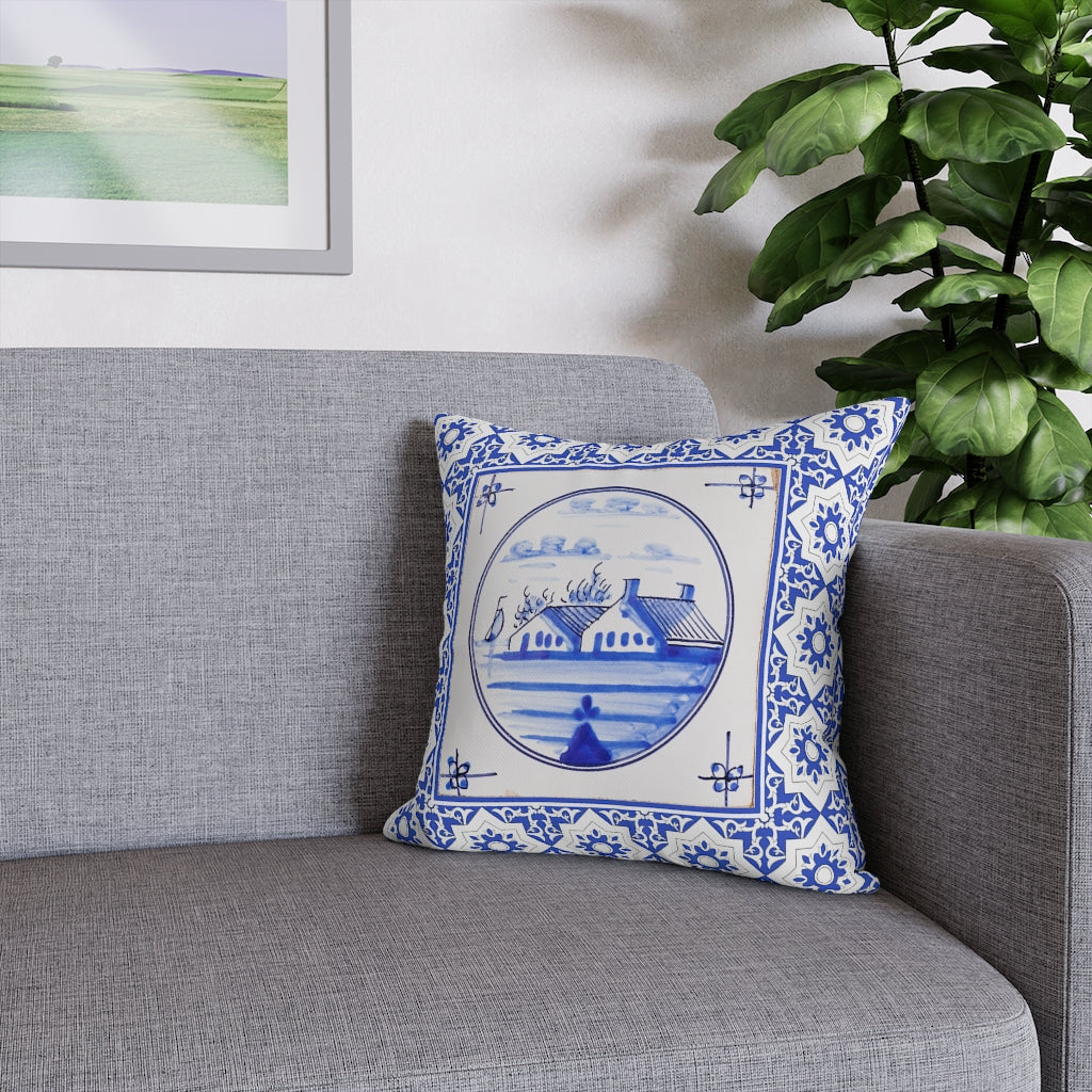 Delft Blue House Pillow Case - Throw Pillow Cover - Grandmillennial Style