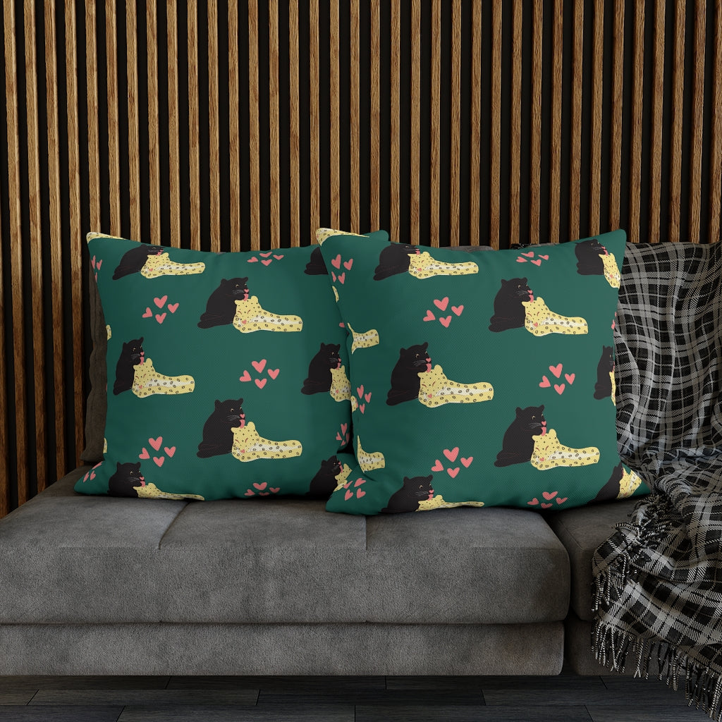 Adorable Panther & Leopard Couple Pillow Case - Throw Pillow Cover - Grandmillennial Style