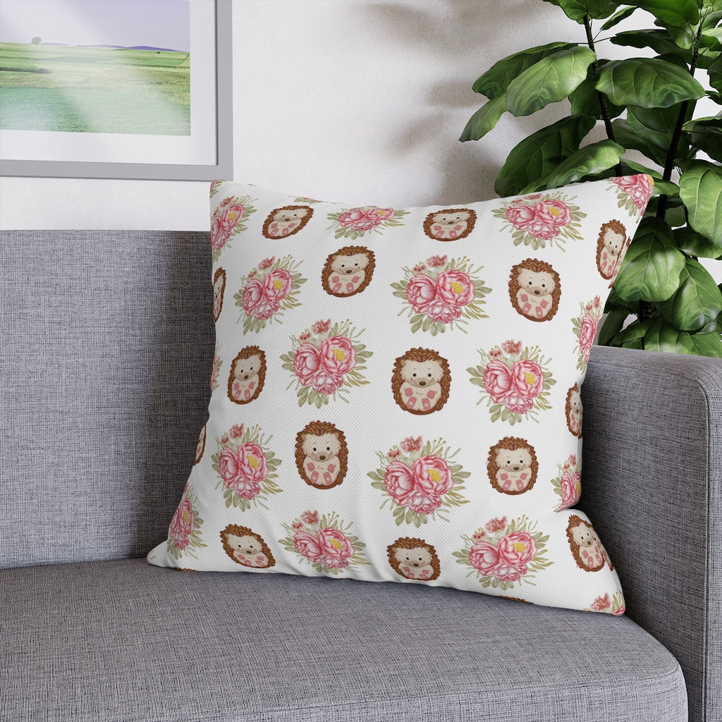 Hedgehog Pillow Case - Throw Pillow Cover - Grandmillennial Style