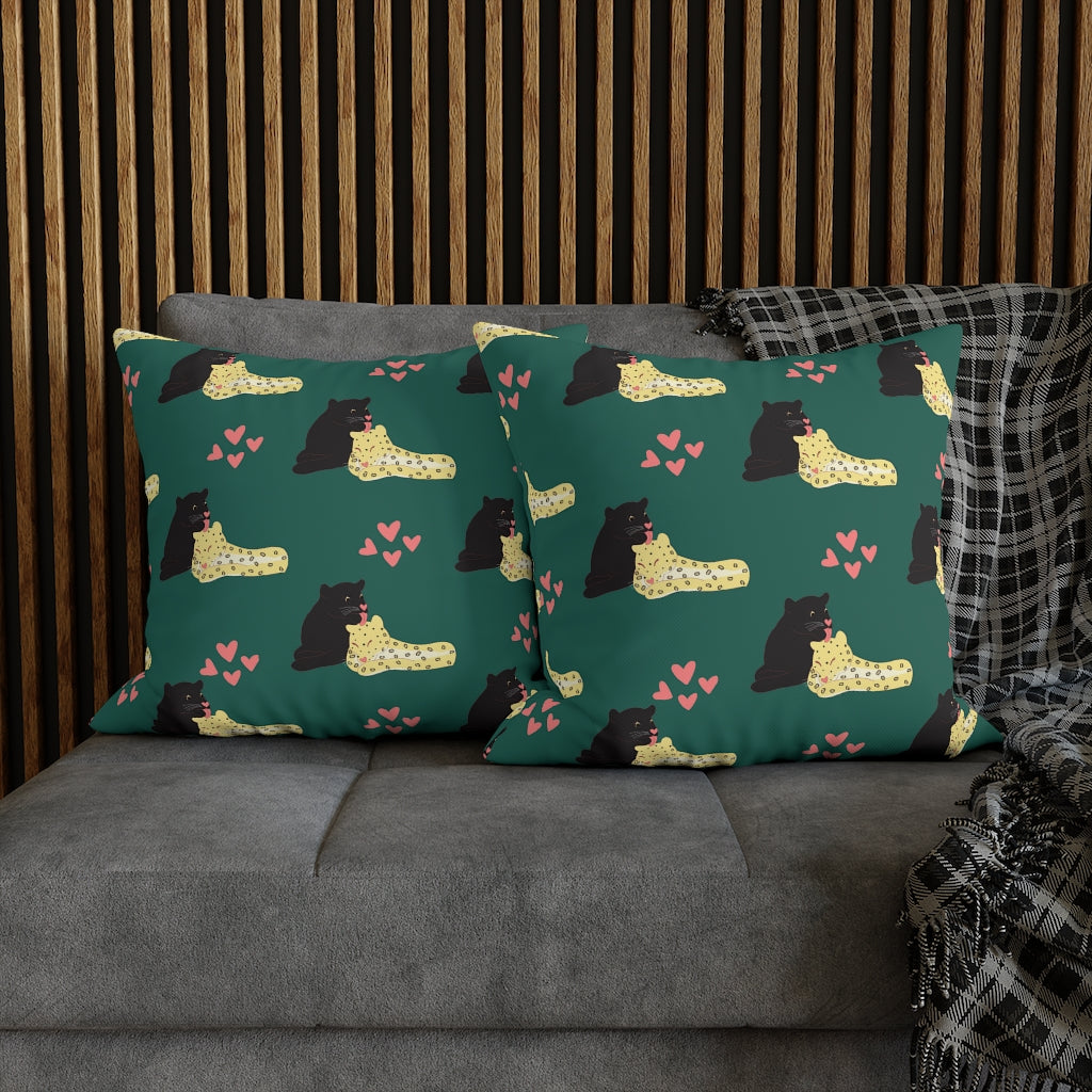 Adorable Panther & Leopard Couple Pillow Case - Throw Pillow Cover - Grandmillennial Style