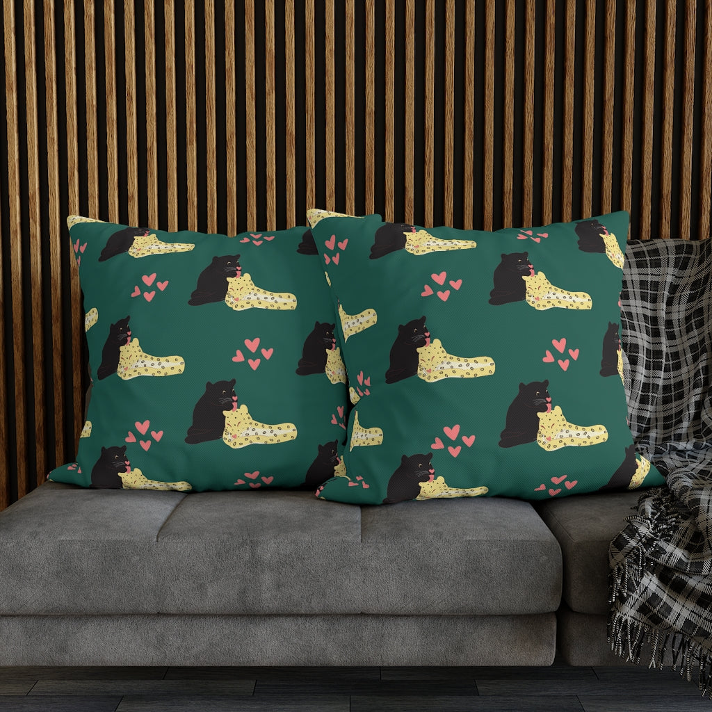 Adorable Panther & Leopard Couple Pillow Case - Throw Pillow Cover - Grandmillennial Style